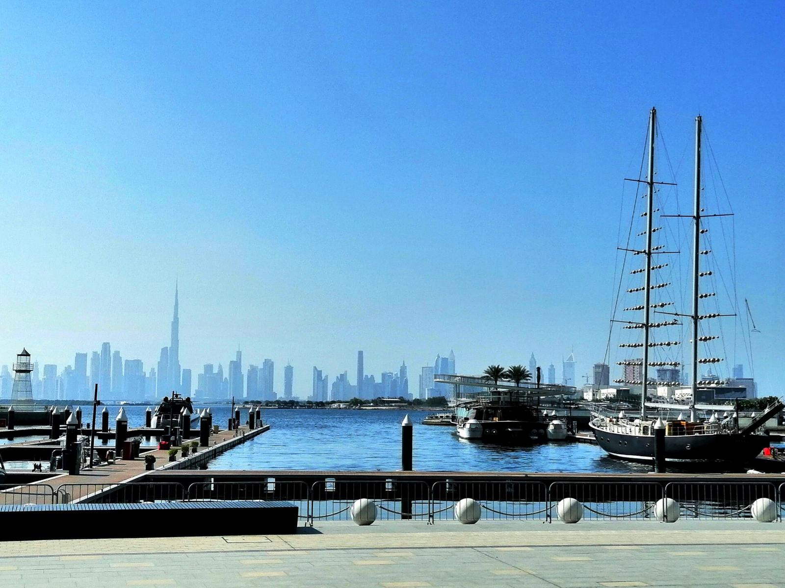 Dubai Creek Harbour marina with skyline