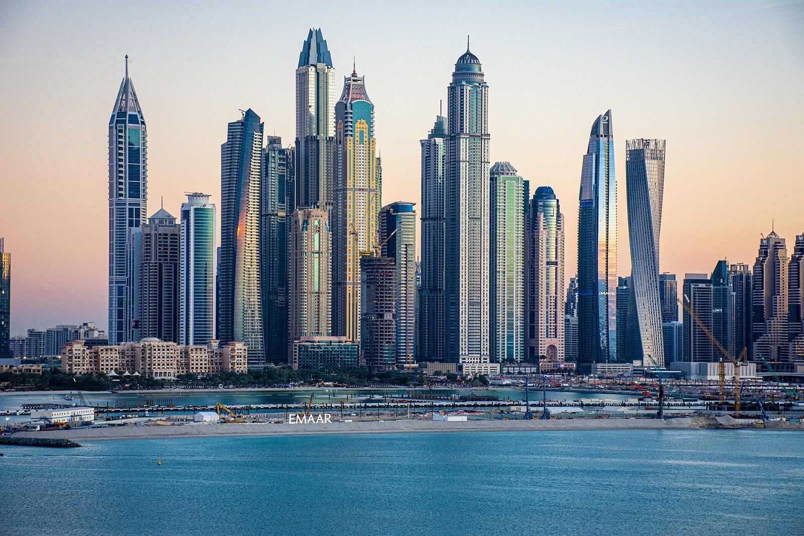 Dubai Marina skyline at dusk