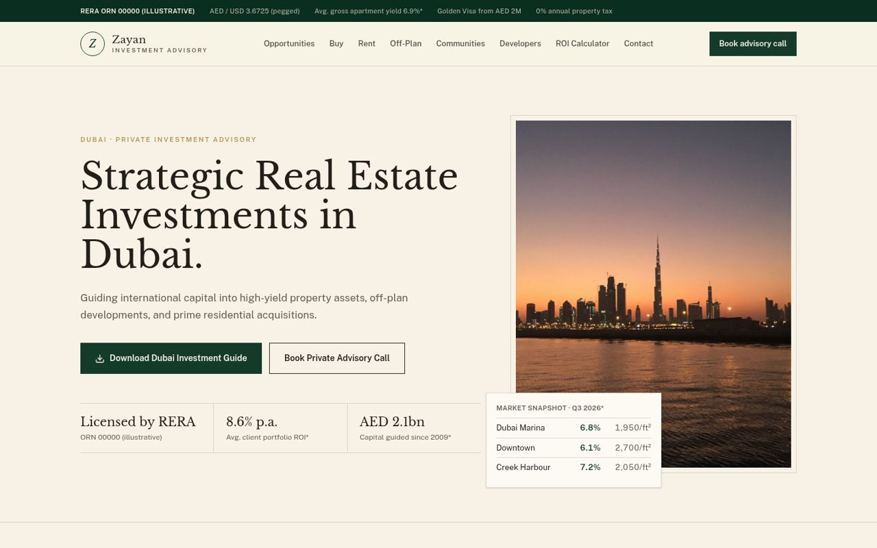 Investment Advisory homepage, desktop