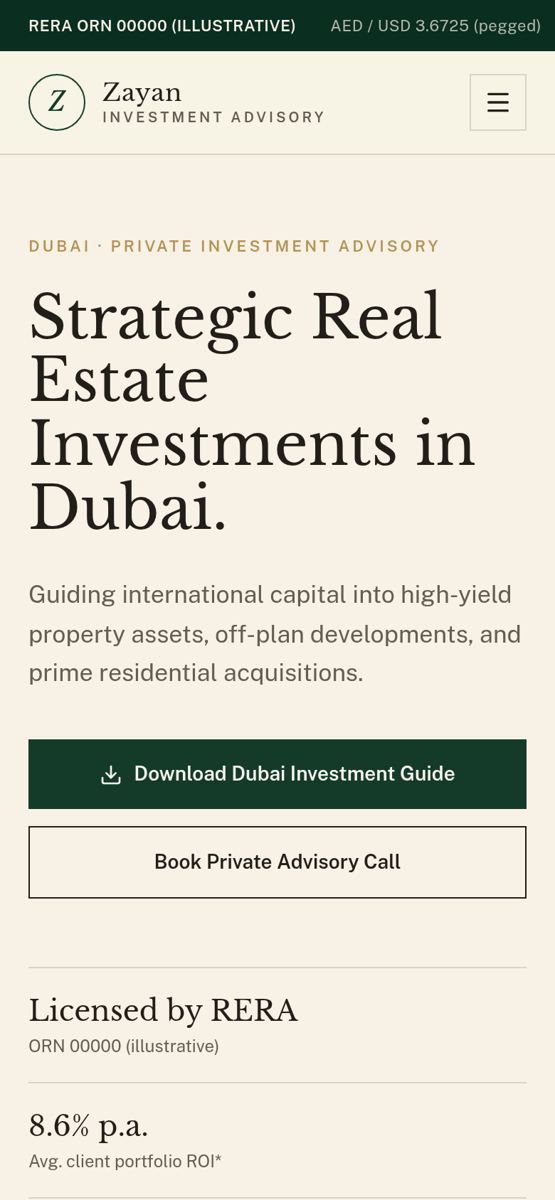 Investment Advisory homepage, mobile