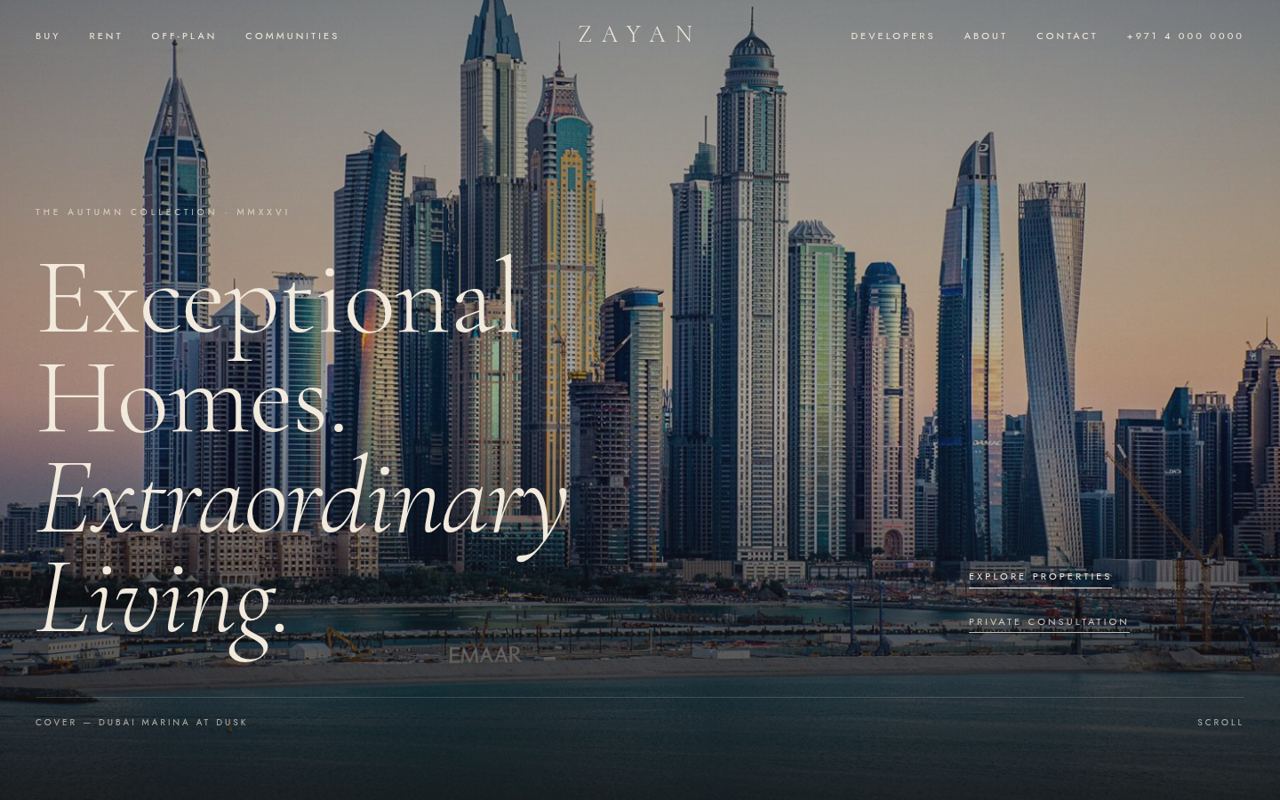 Luxury Editorial homepage, desktop