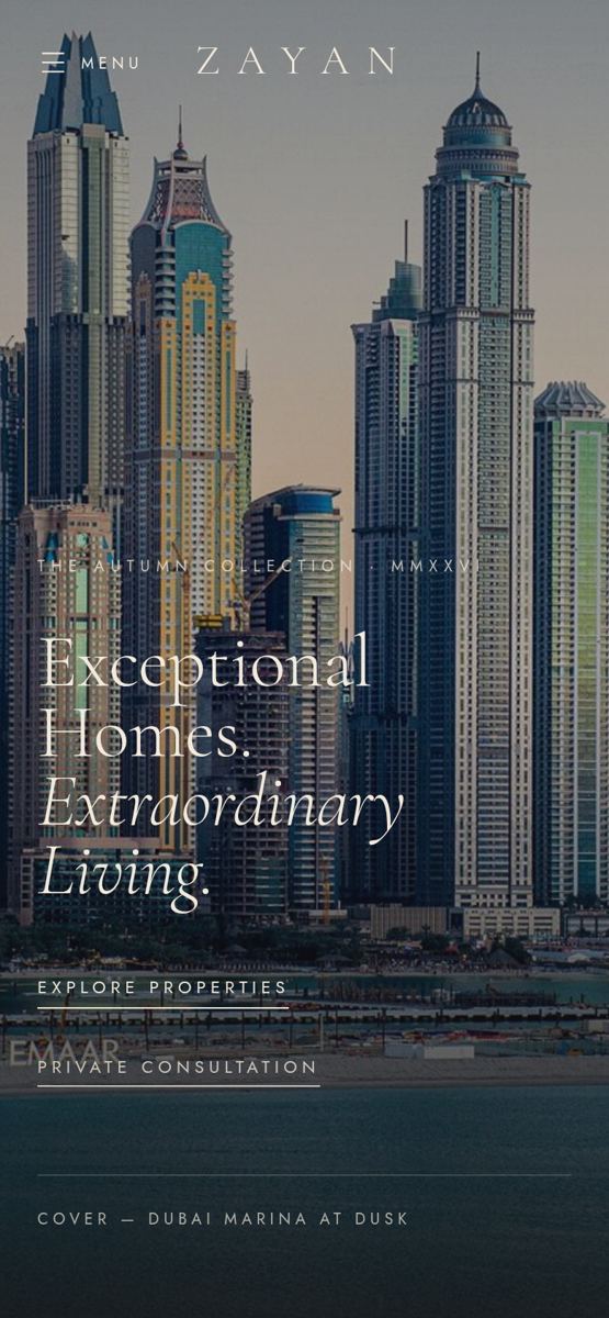 Luxury Editorial homepage, mobile