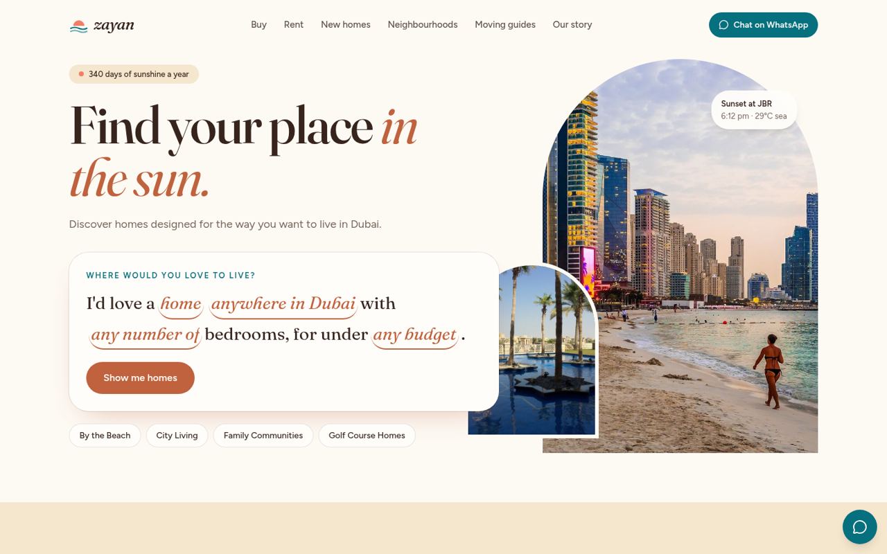 Lifestyle Experience homepage, desktop