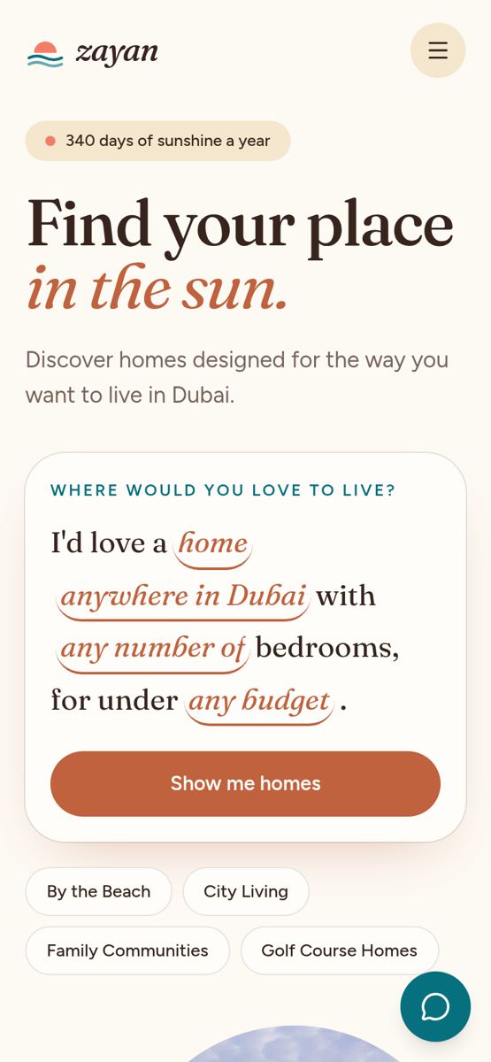 Lifestyle Experience homepage, mobile