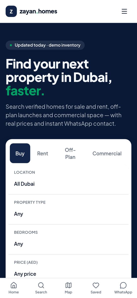 Modern Marketplace homepage, mobile