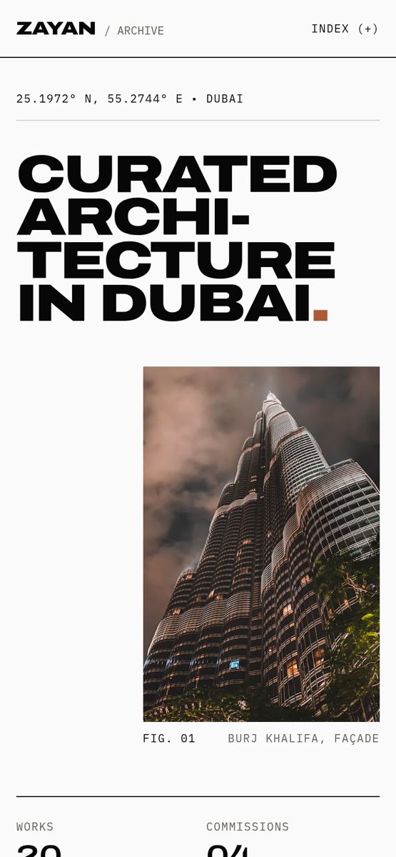 Architectural Minimalist homepage, mobile